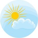 Round icon with a sun and cloud illustrating partly-cloudy weather Round icon with a sun and cloud illustrating partly-cloudy weather