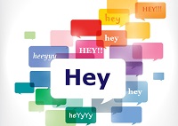 Illustration with speech bubbles and the words "hey"