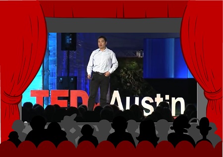 Jia Jiang on the stage giving his TED Talk.