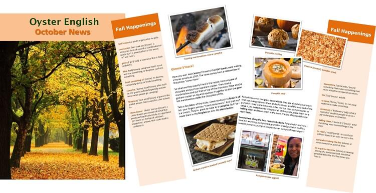 Image of October newsletter spread with cover and interior pages