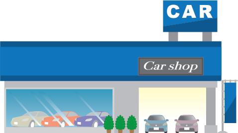 Illustration of a car shop dealership and garage