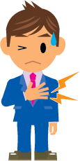 A cartoon man clutching his chest with his hand because of pain