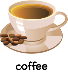 Illustration of cup of coffee decorated with some coffee beans.
