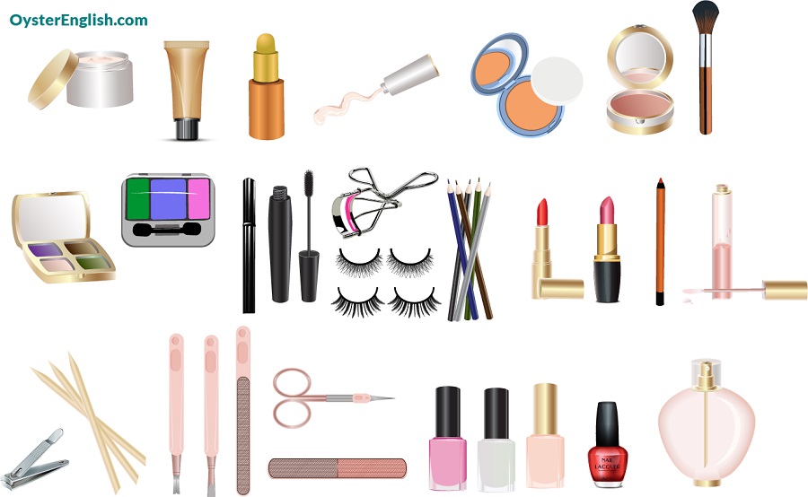 An illustration of a variety of cosmetic products that are listed on this page.