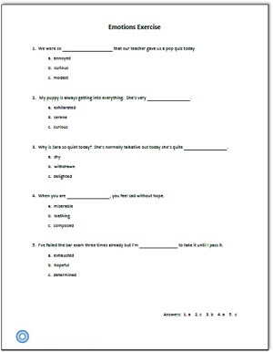 Emotions Vocabulary Chart Pdf