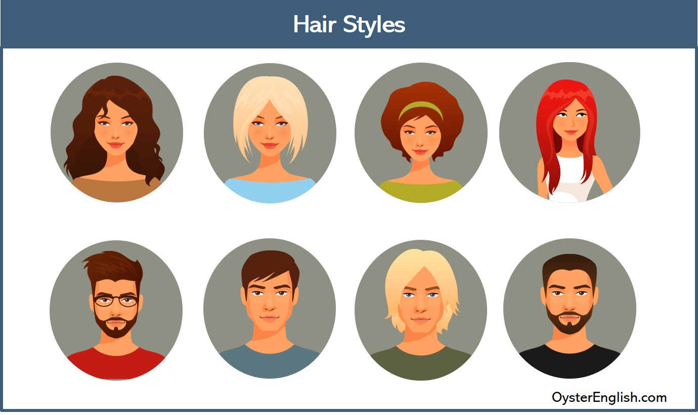 Illustrations of four women and four men with different hairstyles and facial hair