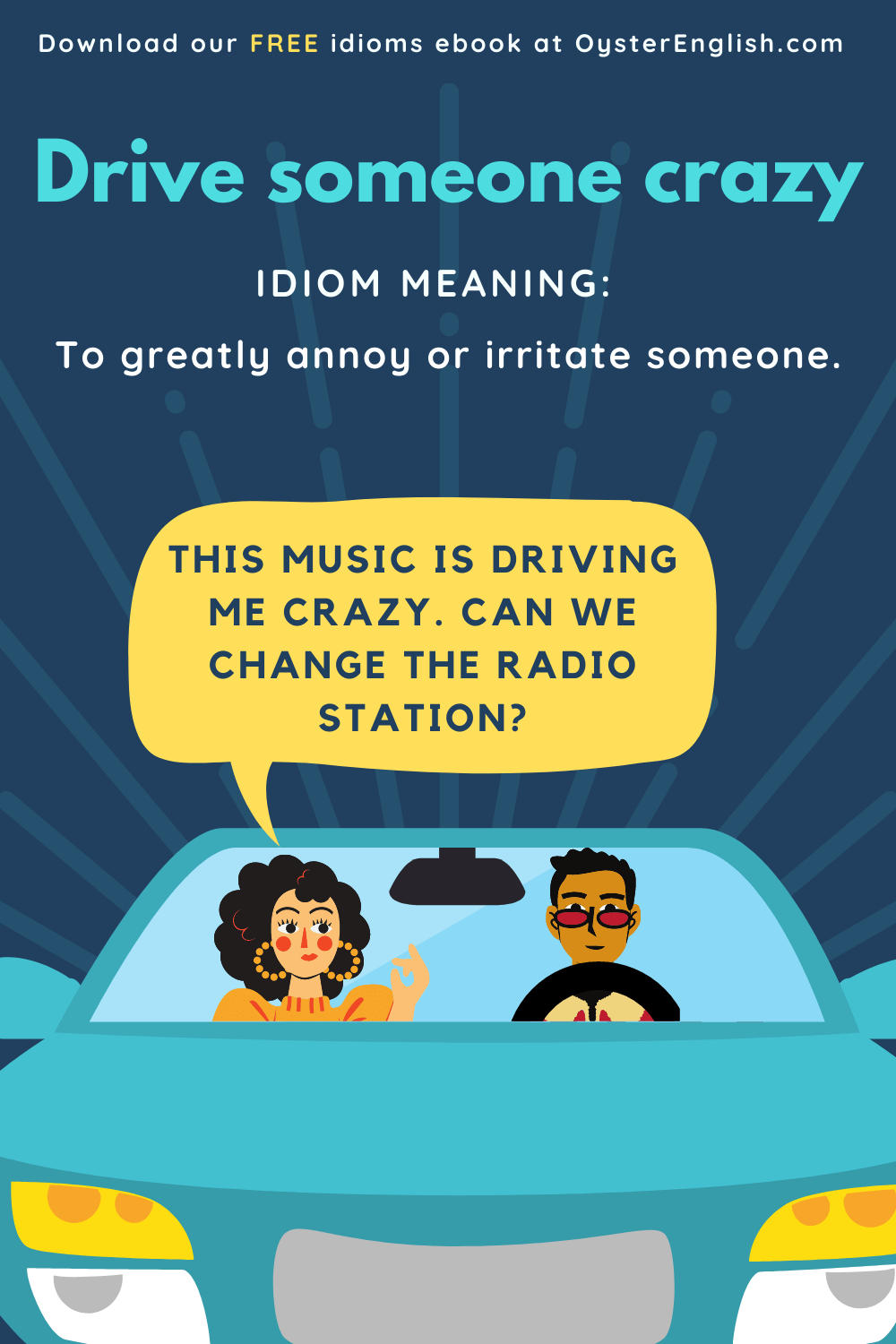 Couple in a car: "This music is driving me crazy. Can I change the channel?"