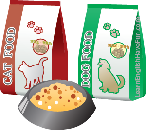 Image of a bag of dog food and a bag of dog food as well as a bowl food of pet food.