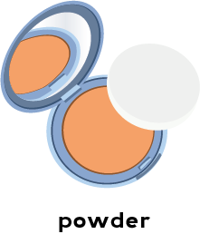 Illustration of a compact filled with powder and a cotton pad applicator