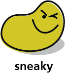 Cartoon blob shape that has a sneaky expression