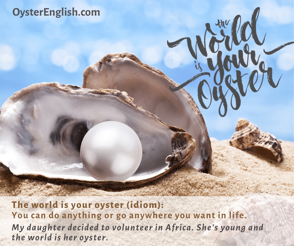 An oyster on the beach with a pearl inside. The idiom 