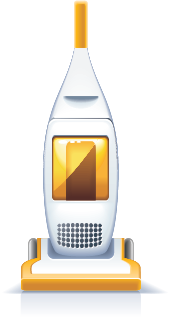 An icon image of an upright vacuum cleaner.