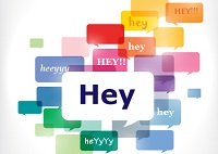 Illustration with speech bubbles and the words "hey"