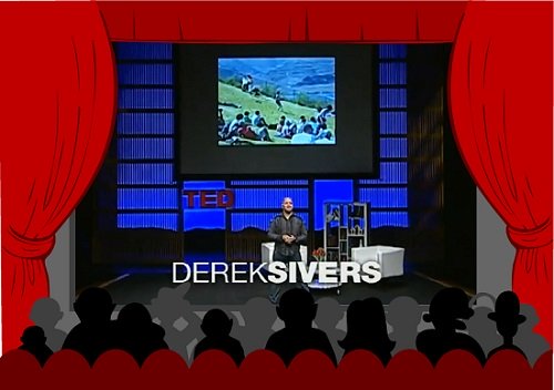 Derek Sivers on the TED stage giving his TED Talk