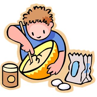 A boy is mixing batter to make a cake
