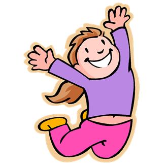 A girl jumps with her hands in the air above her head