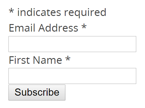 Image showing email address and name fields to signup for newsletter.