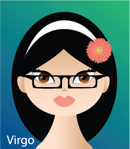 Illustration of head shot of a female  (representing Virgo)