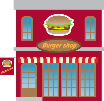 Illustration of the exterior of a burger shop