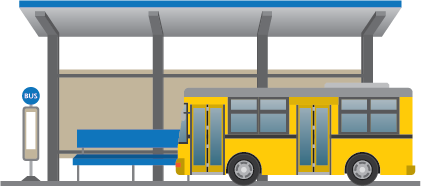 Illustration of a bus in front of a bus station