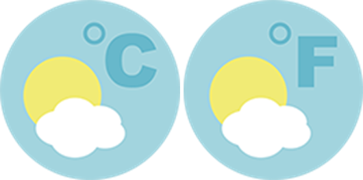 two round icons with "Celsius" and "Fahrenheit" symbols for weather