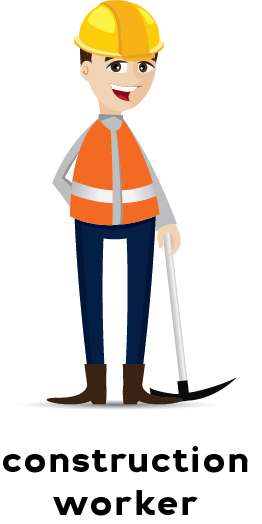 Illustration of a construction worker wearing an orange safety vest and yellow hard hat holding a tool.