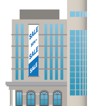 Illustration of a shopping mall building exterior
