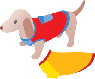 Illustration of a dog wearing a sweater plus another sweater in a different style