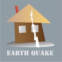 earth quake icon with house and crack going through it