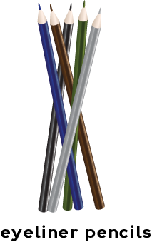 Illustration of several different colored eyeliner pencils