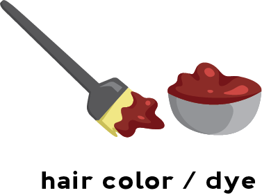Illustration of a pot of hair dye and a brush used to apply hair color.