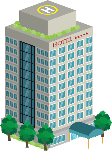 Illustration of the exterior of a highrise hotel