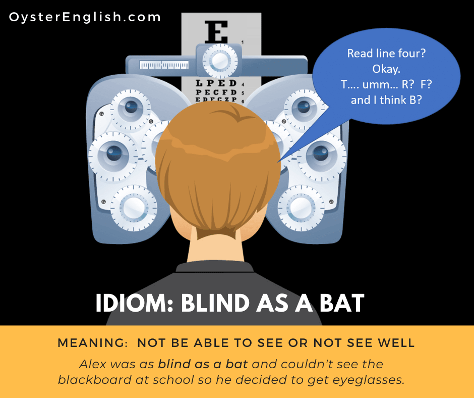 Alex reads letters through a phoropter at eye exam: Read line four? Ok. T,  umm R, F and I think B? "Alex was blind as a bat and couldn't see the blackboard at school so he decided to get eyeglasses."