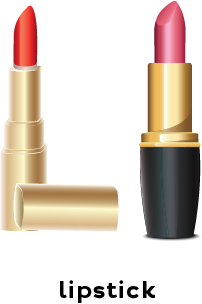 Illustration of a tube of pink lipstick and a tube of red lipstick.