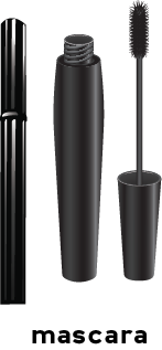 Illustration of two tubes of mascara. One has the tube opened illustrating the mascara brush