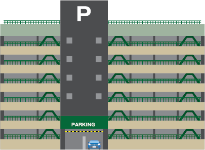 Illustration of a multi-story public parking garage