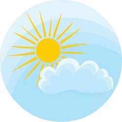 Round icon with a sun and cloud illustrating partly-cloudy weather