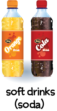 Illustration of a bottle of cola and a bottle of orange soda