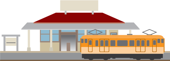 Illustration of a train station and train.